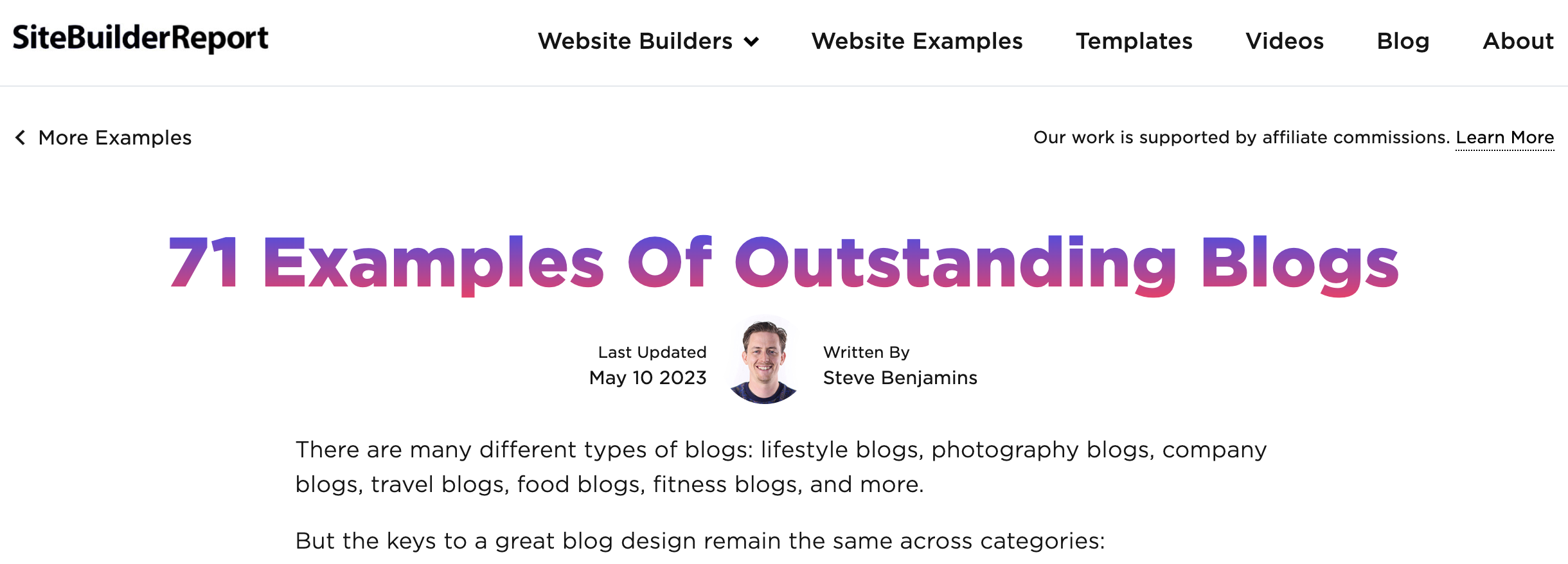 site builder report about 71 examples of blog posts